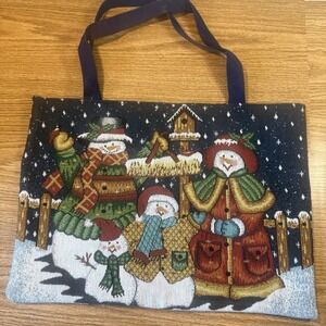 Happy Holidays Snowmen Zippered‎ Tote Bag Multicolor (4)